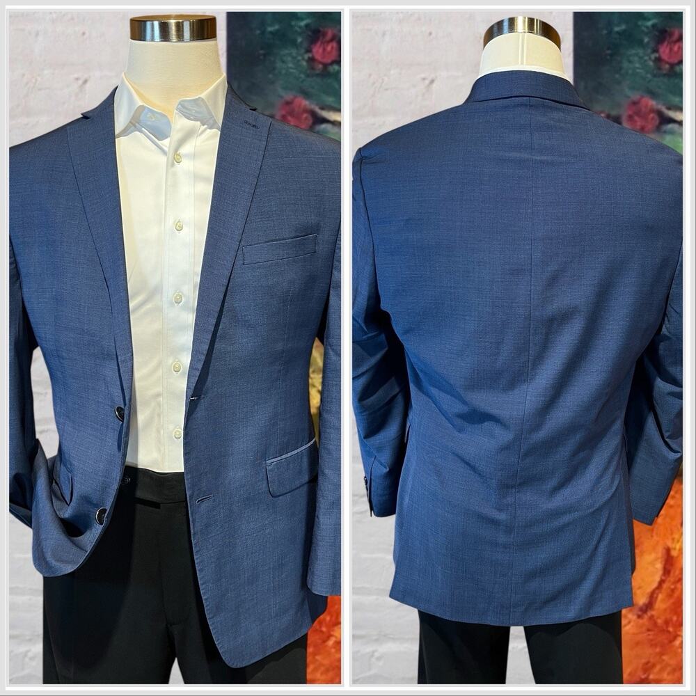 Alfani 40-42R Slim Royal Cobalt Blue Nailhead Casual Blazer Sport Suit Jacket - Picture 2 of 16